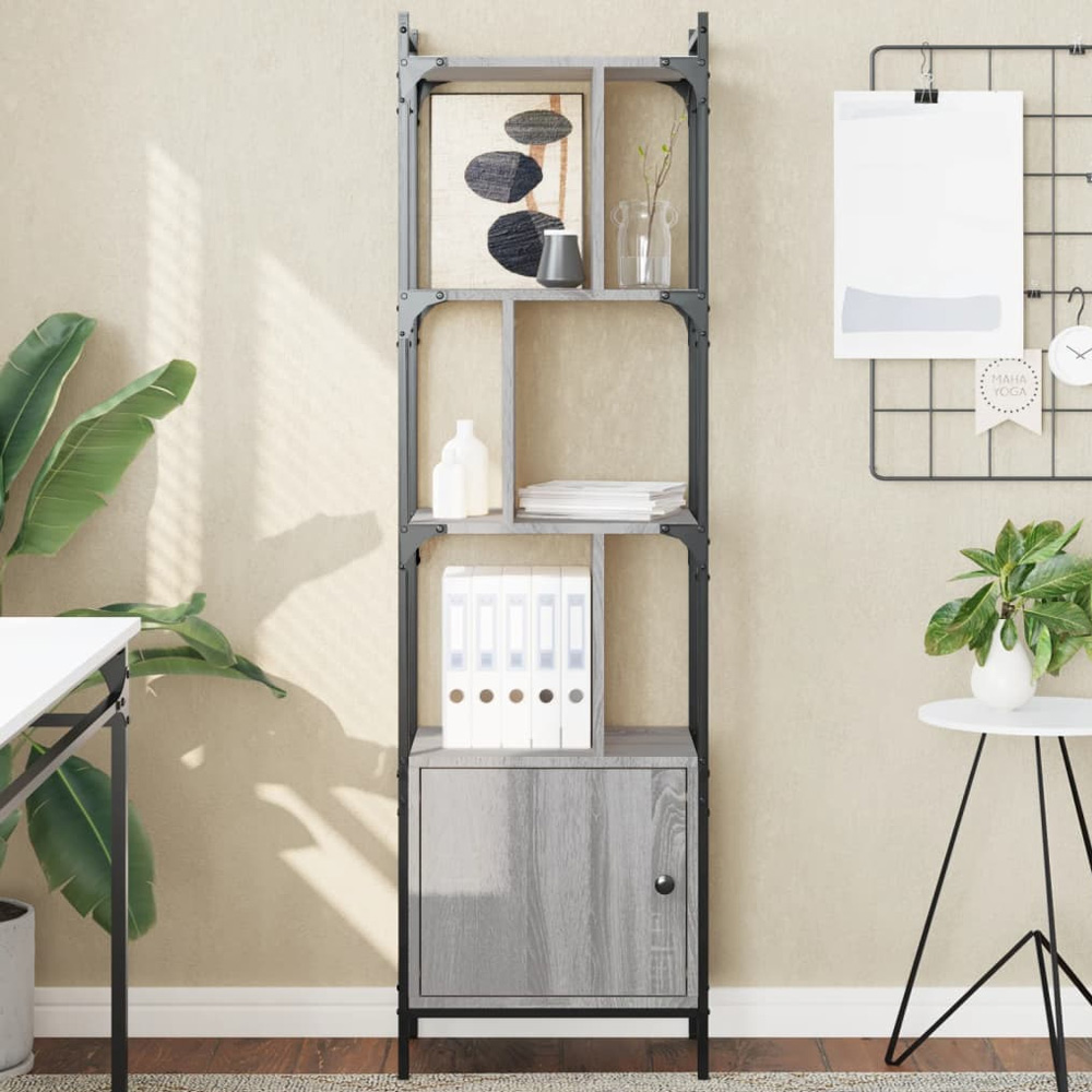 vidaXL Single Door 6 Shelf Grey Sonoma Bookcase Image 1