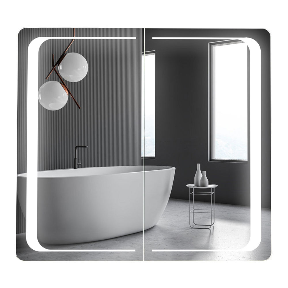 Living and Home Black 2 Door Curved Corner LED Mirror Bathroom Cabinet Image 3