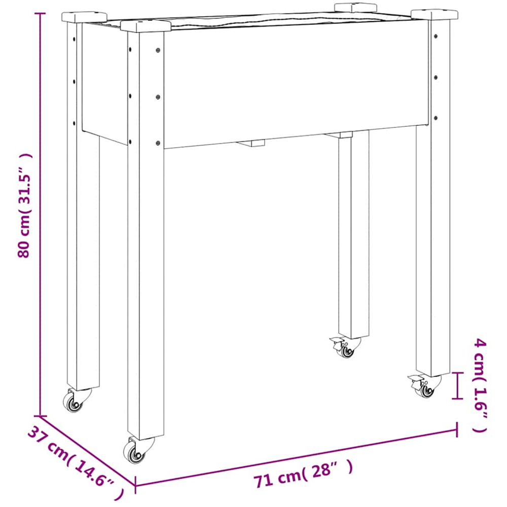 vidaXL Grey Fir Solid Wood Wheeled Garden Planter with Liner 80 x 37 x 71cm Image 6