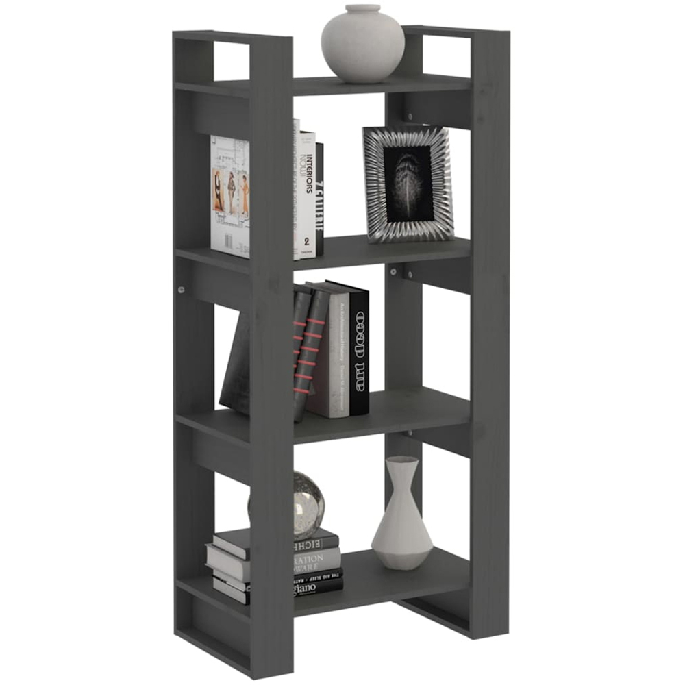 vidaXL 4 Shelf Grey Solid Wood Bookcase Image 4