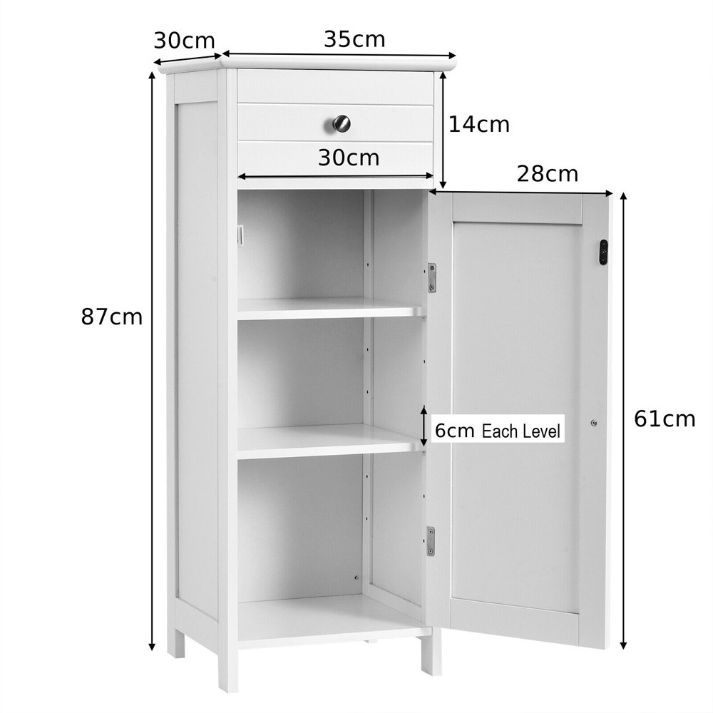Costway Single Door Single Drawer White Storage Cabinet Image 9