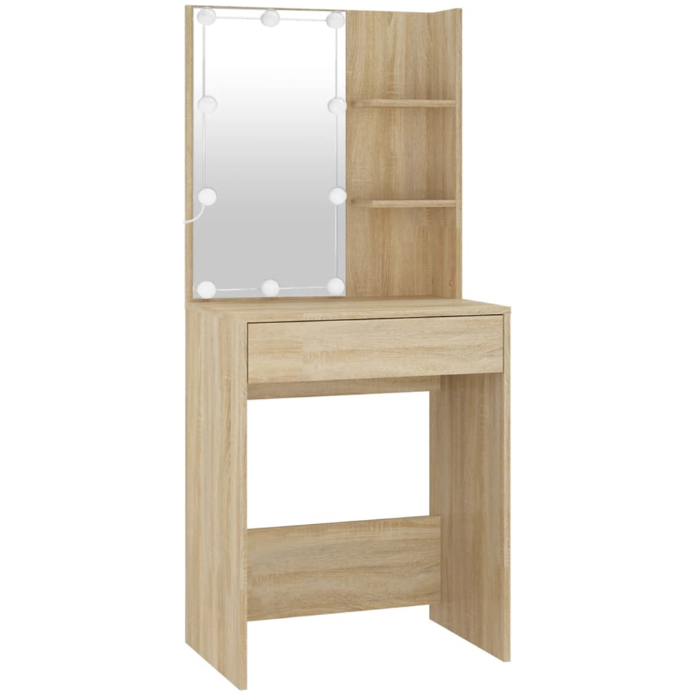vidaXL Sonoma Oak Dressing Table with LED Mirror and Cabinet Image 4