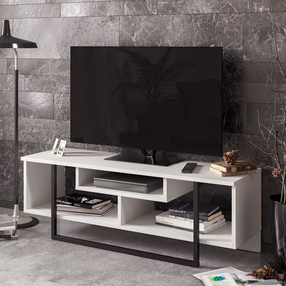 Decorotika Asal White and Black Wide TV Unit Image 1