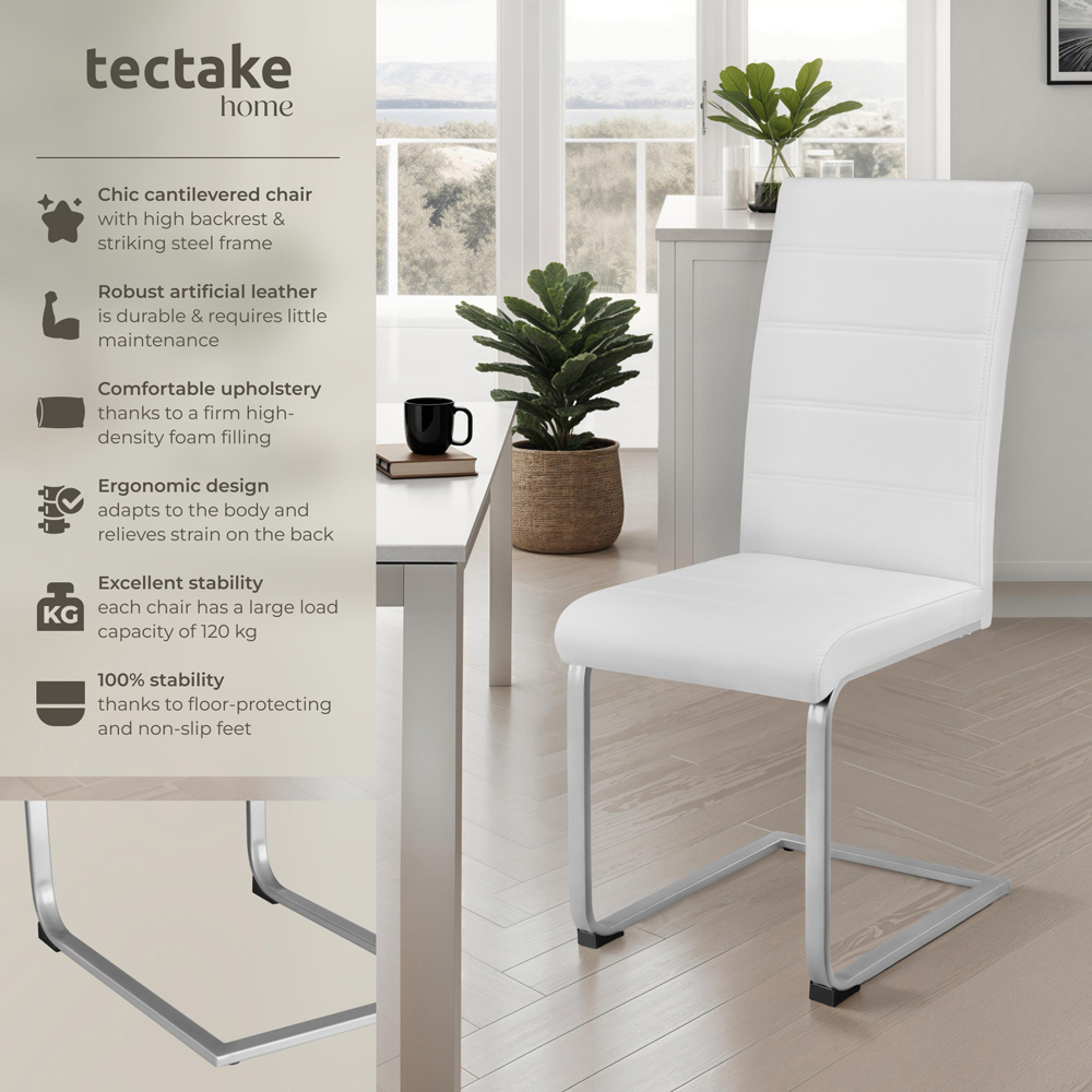 tectake Set of 4 White Cantilever High Backrest Dining Chair Image 6
