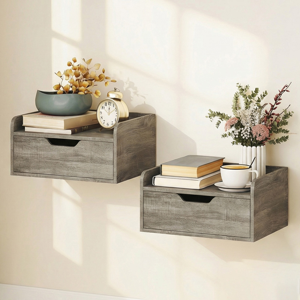 Portland Single Drawer Grey Floating Nightstand Set of 2 Image 1