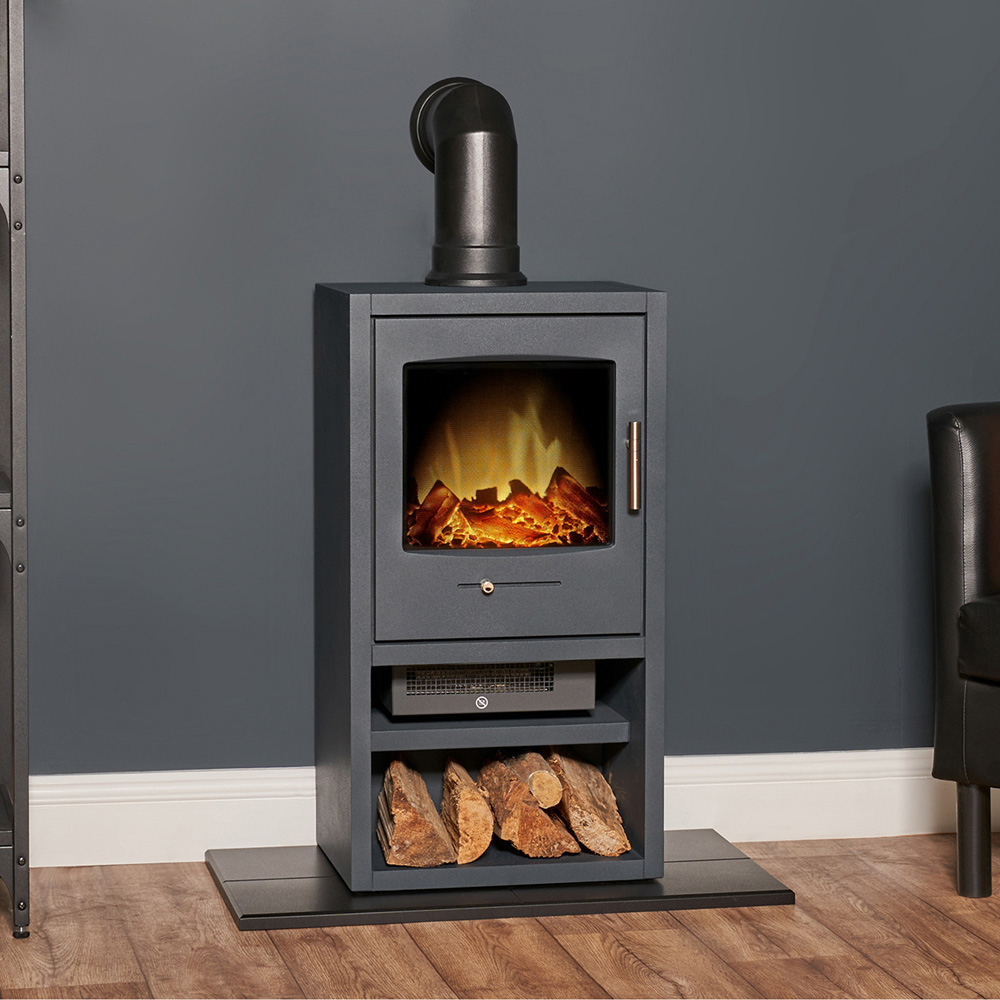 Adam Bergen Charcoal Grey XL Electric Stove with Angled Pipe Image 6