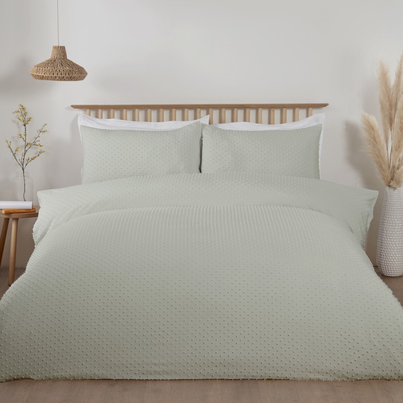 Sienna Tufted Dot Duvet Cover and Pillowcase Set - Sage / Double Image 1