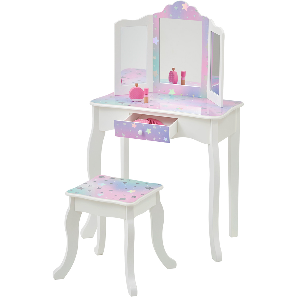 Teamson Kids White and Lavender Starry Sky Print Gisele Medium Vanity and Stool Image 4
