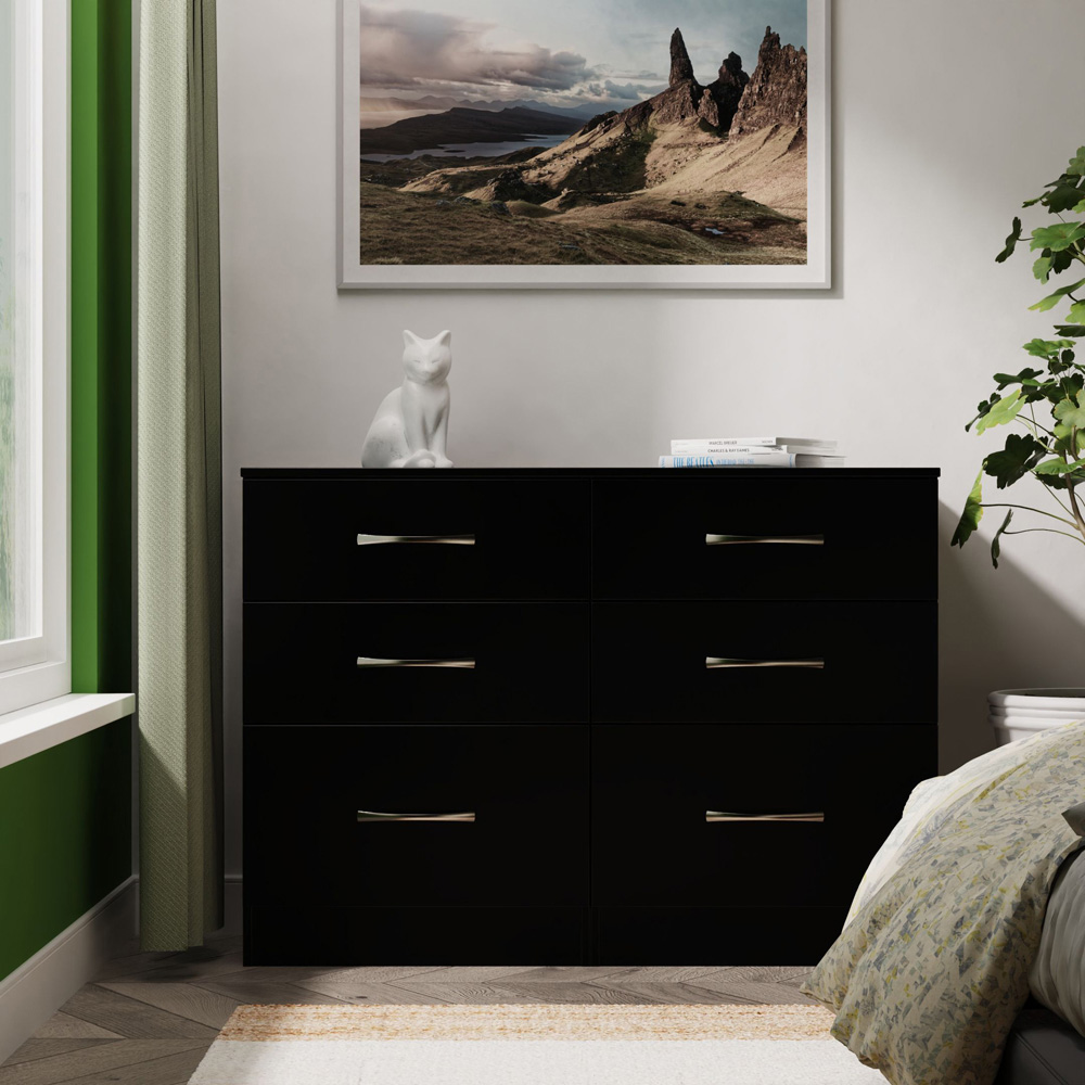Crowndale Avon 6 Drawer Matt Black Wide Chest of Drawers Ready Assembled Image 7