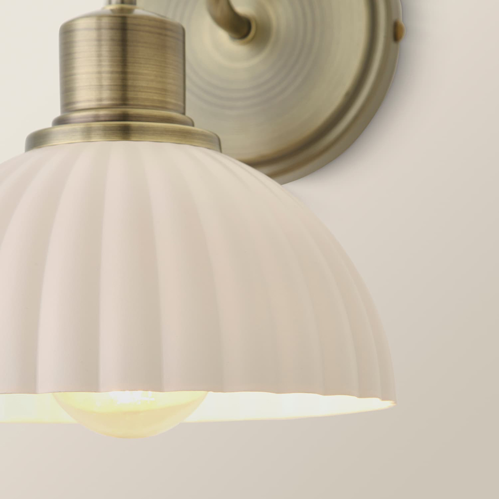 ValueLights Bourton Cream Ribbed Dome Shade Brushed Gold Wall Light with Bulb Image 4