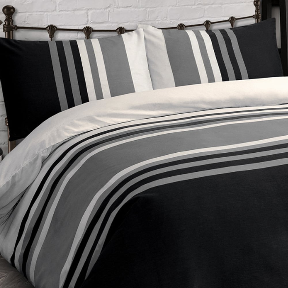 Velosso Double Black Tonal Stripe Duvet Set Image 2