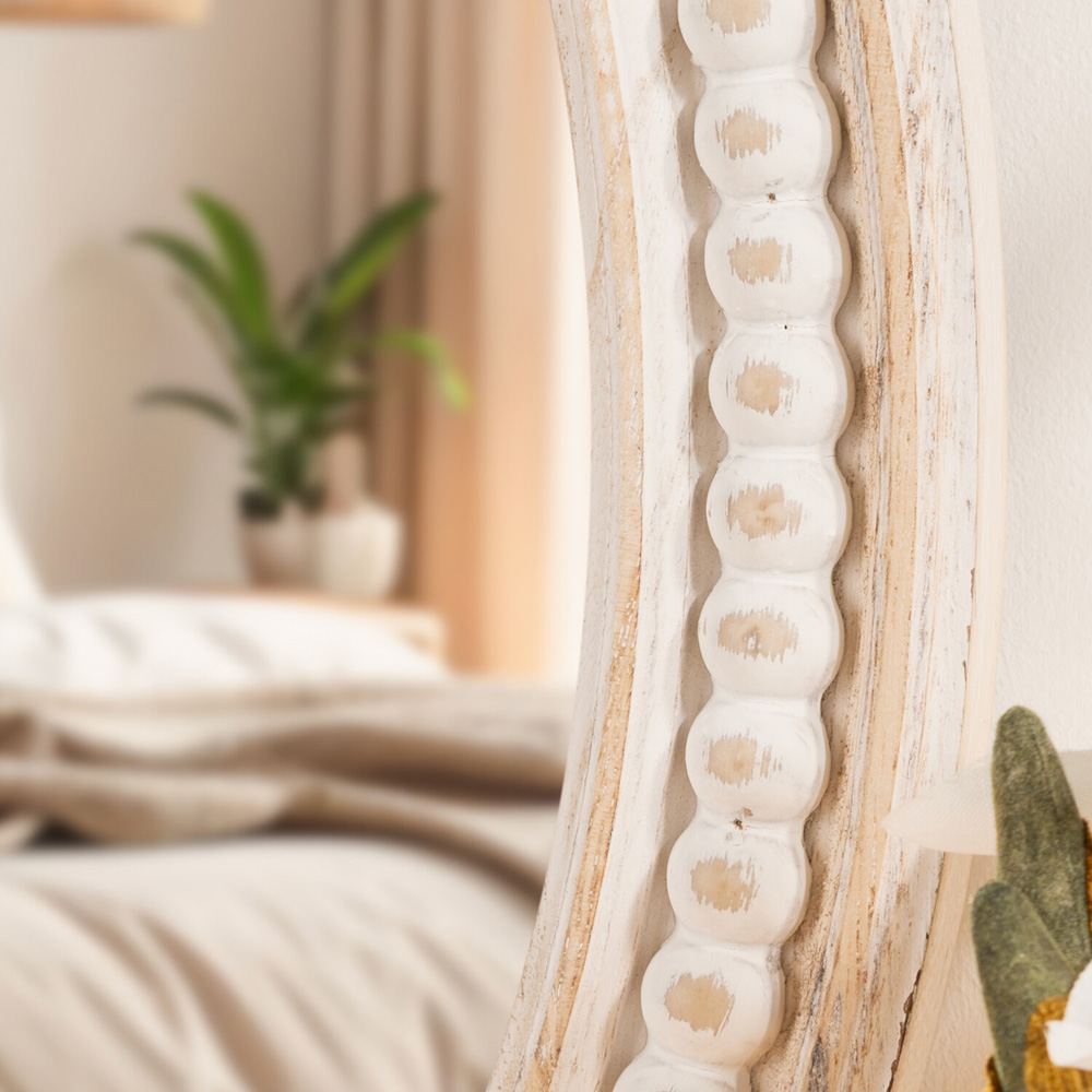 Light Washed Wood Round Beaded Mirror White Image 8