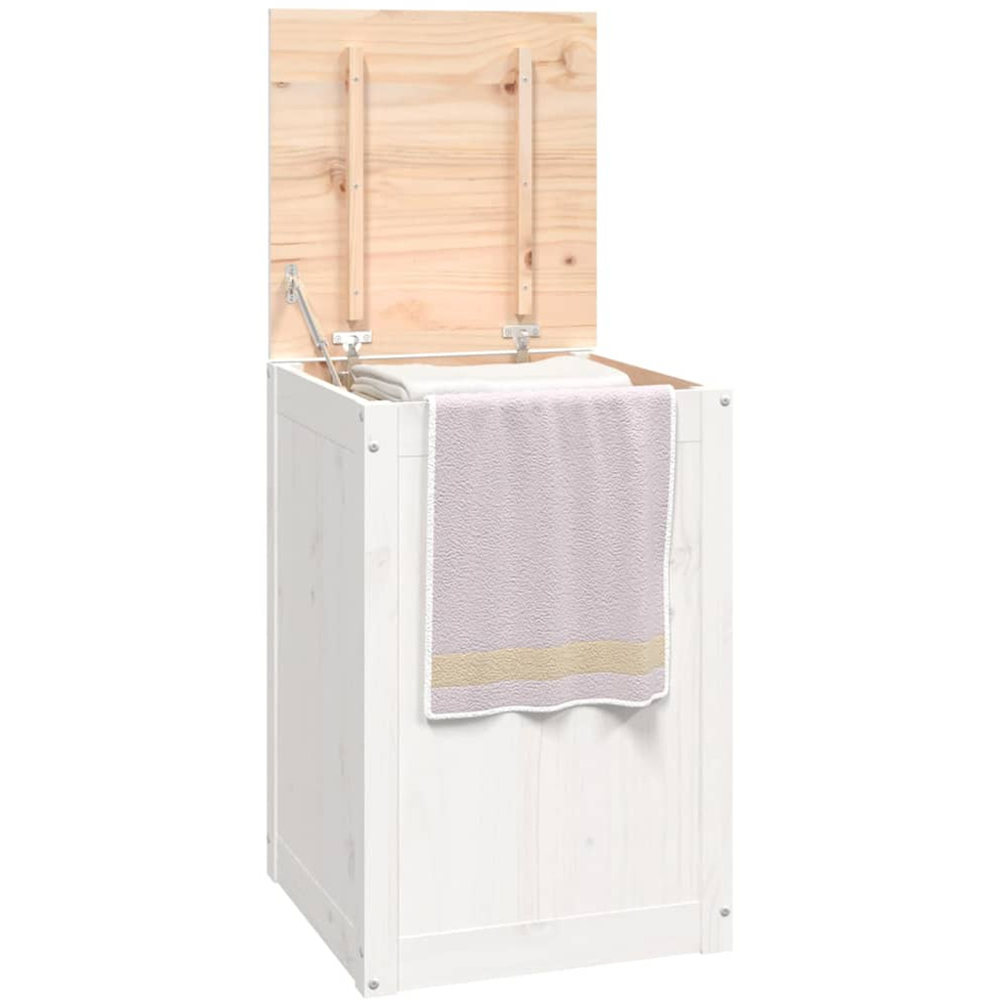 vidaXL White Solid Pine Wood Laundry Basket 44 x 44 x 66cm Image 3