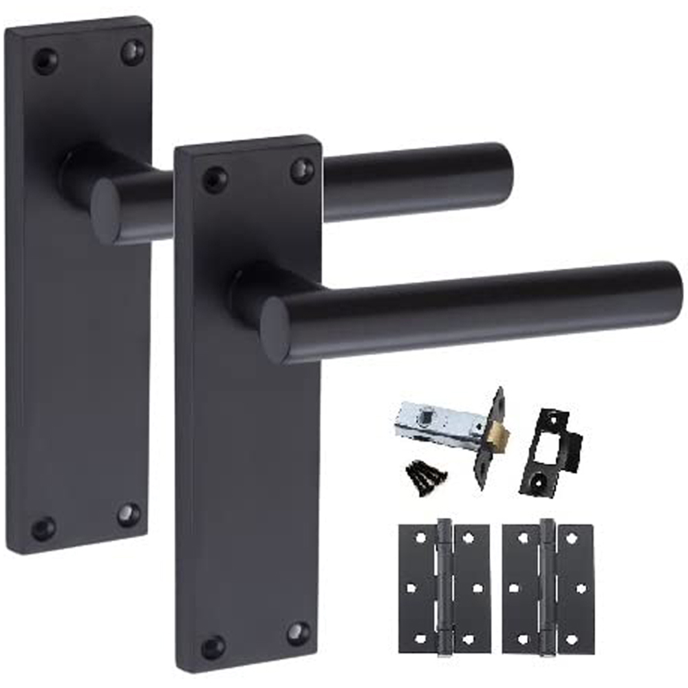 Golden Grace Matt Black T-Bar Backplate Door Handle Set Image 1