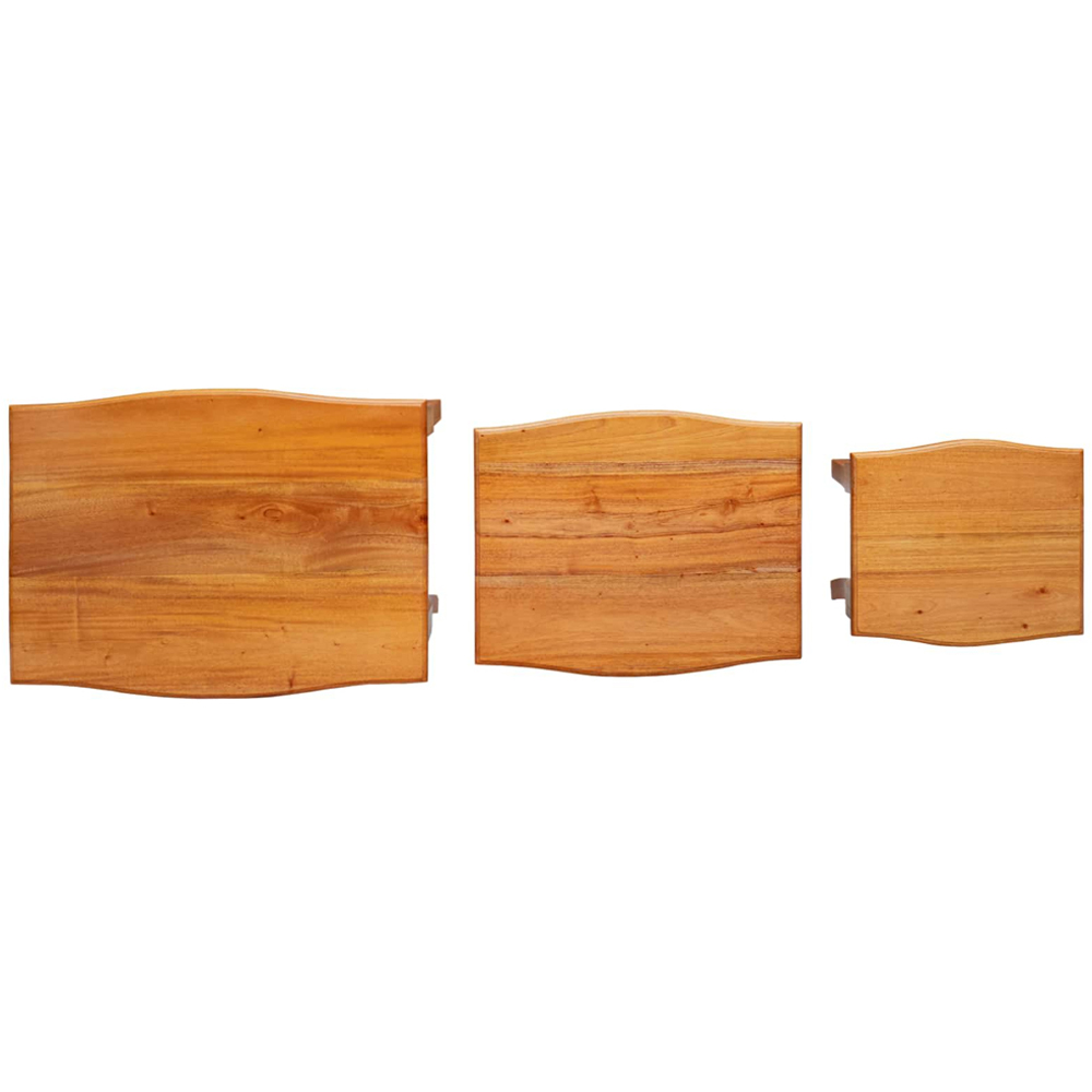 vidaXL Natural Solid Mahogany Wood Nest of Tables Set of 3 Image 7