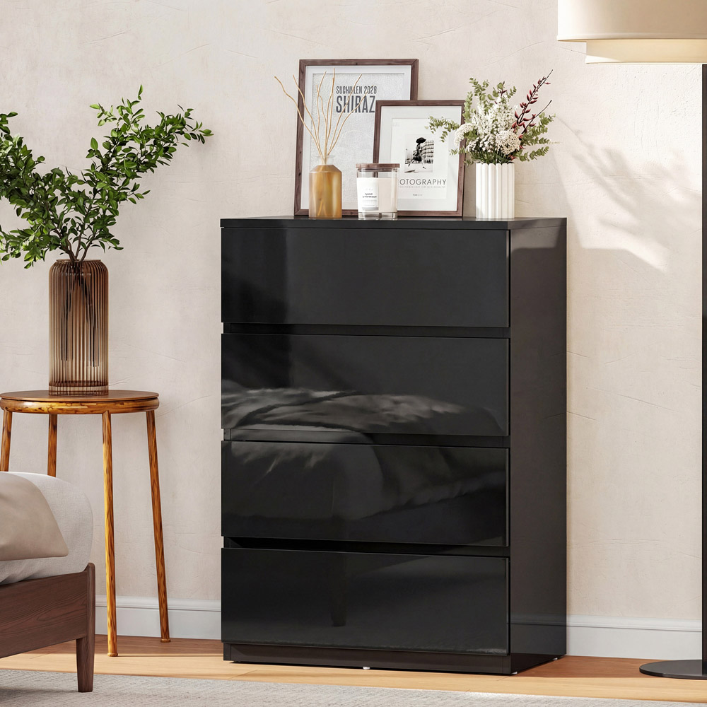 Portland 4 Drawer High Gloss Black Chest of Drawers Image 4