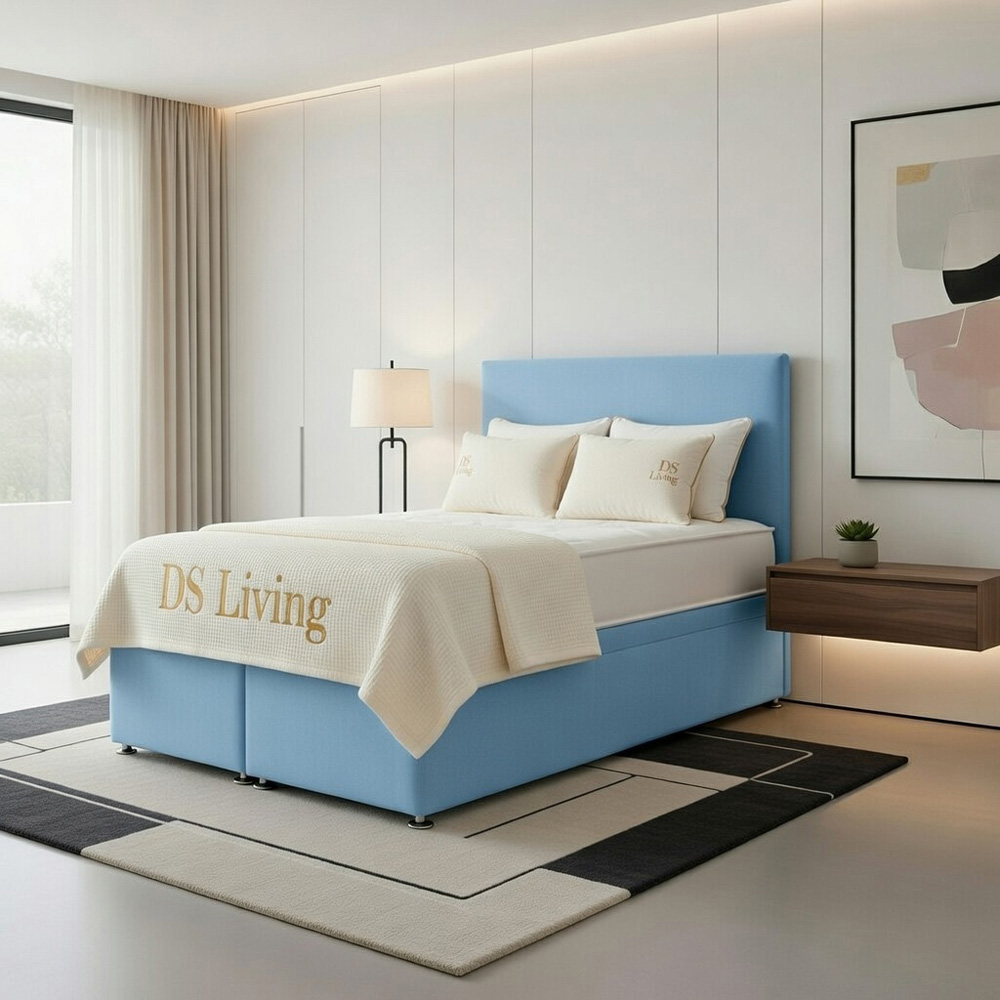 DS Living Prima Double Sky Blue Plush Divan Bed Image 3