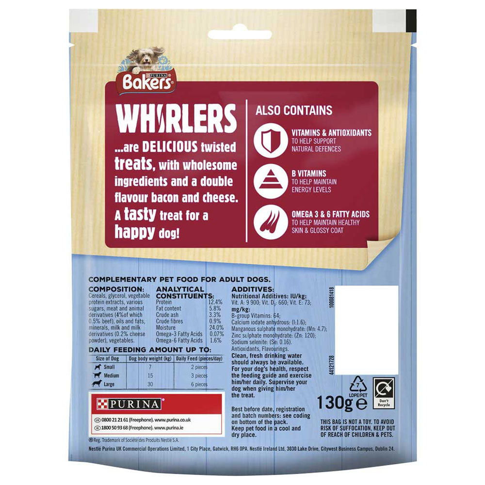 Bakers Whirlers Dog Treat Bacon and Cheese 130g Image 7