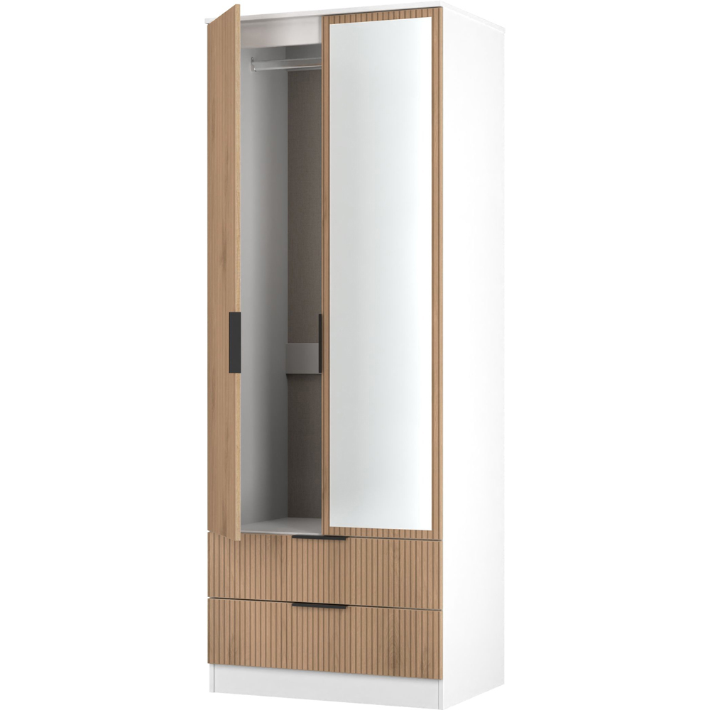 Crowndale Java 2 Door 2 Drawer Slatt Effect and White Tall Mirrored Wardrobe Ready Assembled Image 6
