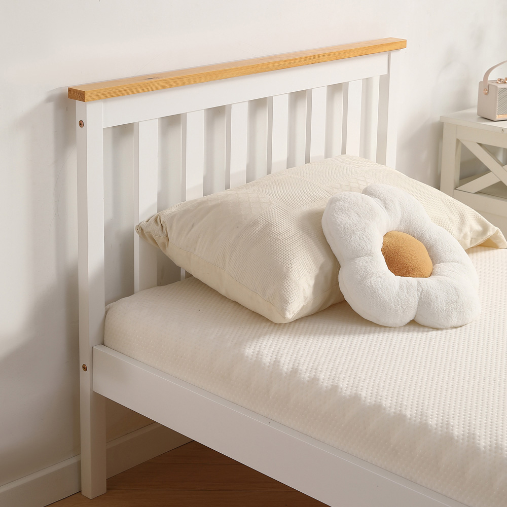 Brooklyn Single White and Caramel Wooden Bed Frame Image 2