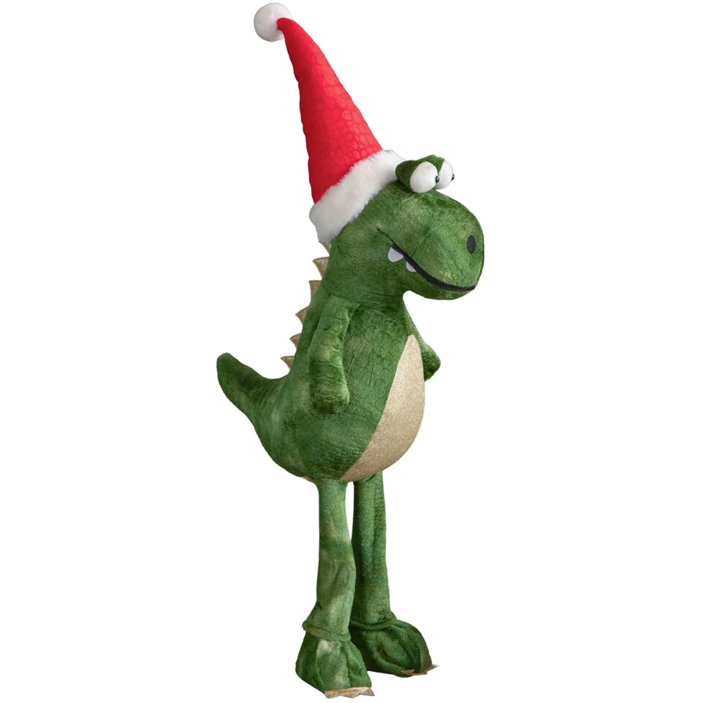 Samuel Alexander Standing Green Plush Big Lizard Dino with Santa Hat Christmas Decoration 85cm Image