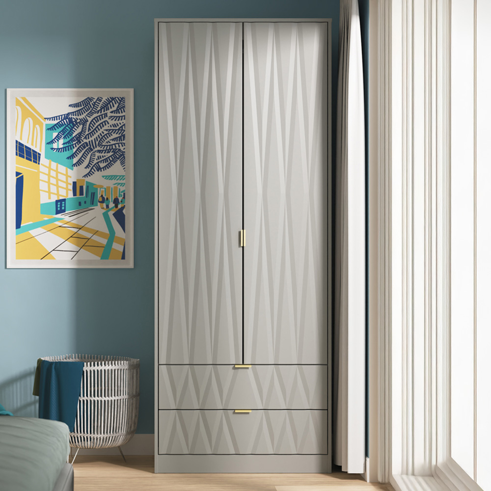 Crowndale Diamond 2 Door 2 Drawer Dusk Grey Tall Wardrobe Ready Assembled Image 1