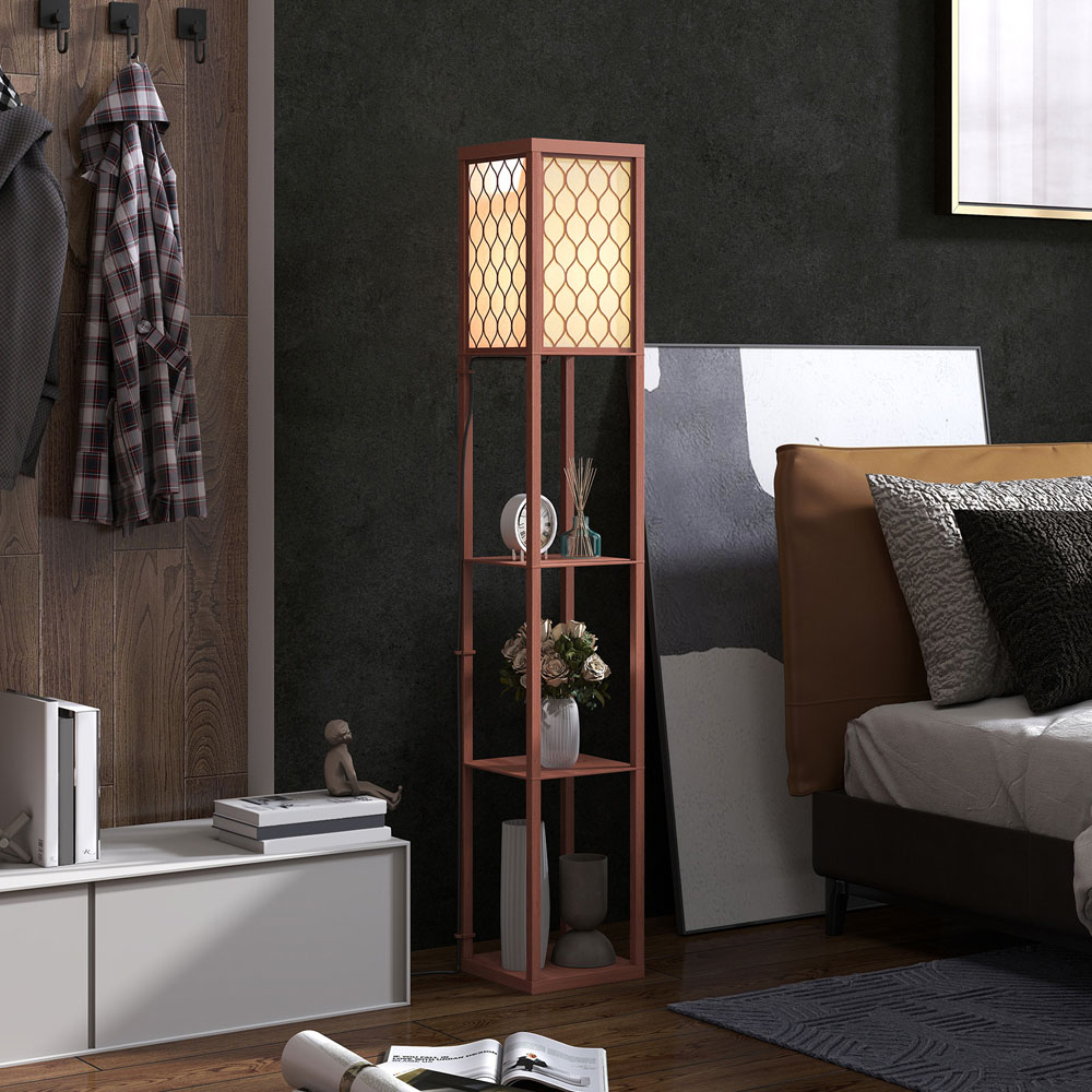 Portland 3 Shelf Brown Floor Lamp Image 2