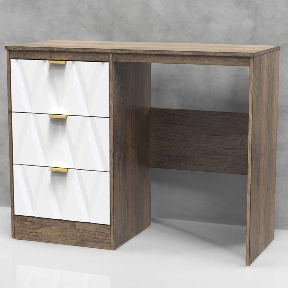 Crowndale Las Vegas 3 Drawer Matt White and Vintage Oak Dressing Table Image 1