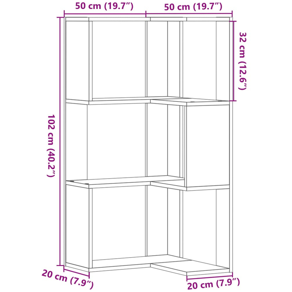 vidaXL 3 Shelf Concrete Grey Corner Bookcase Image 9
