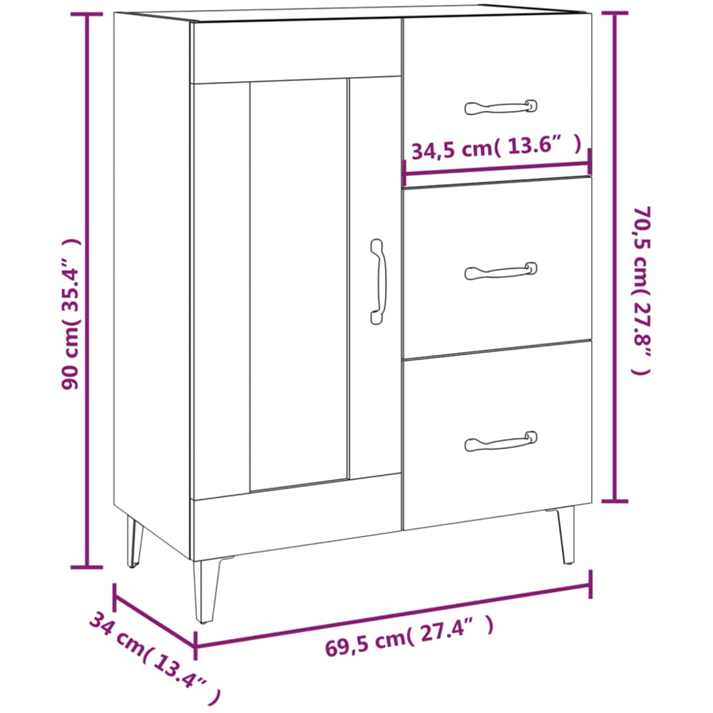 vidaXL Single Glass Door 3 Drawer Smoked Oak Sideboard Image 9