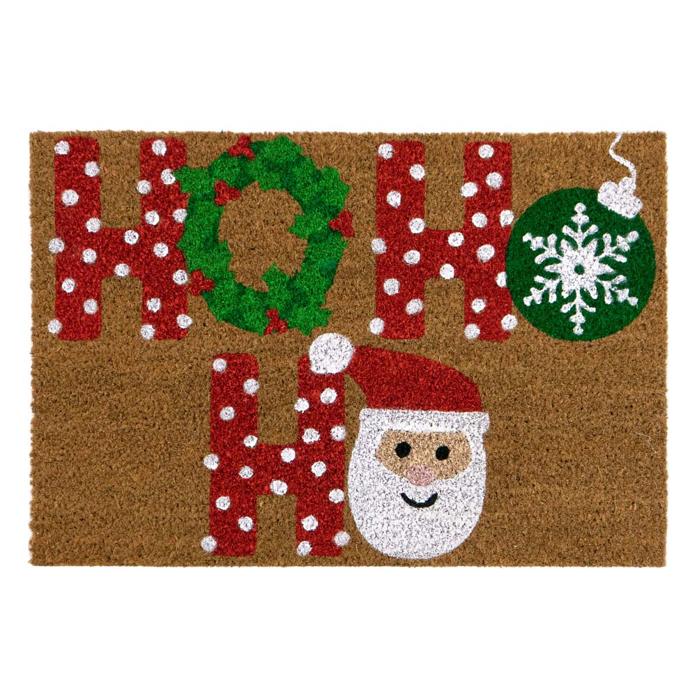 JVL Festive Christmas Ho Ho Ho Latex Backed Coir Doormat 40 x 58cm Image 1
