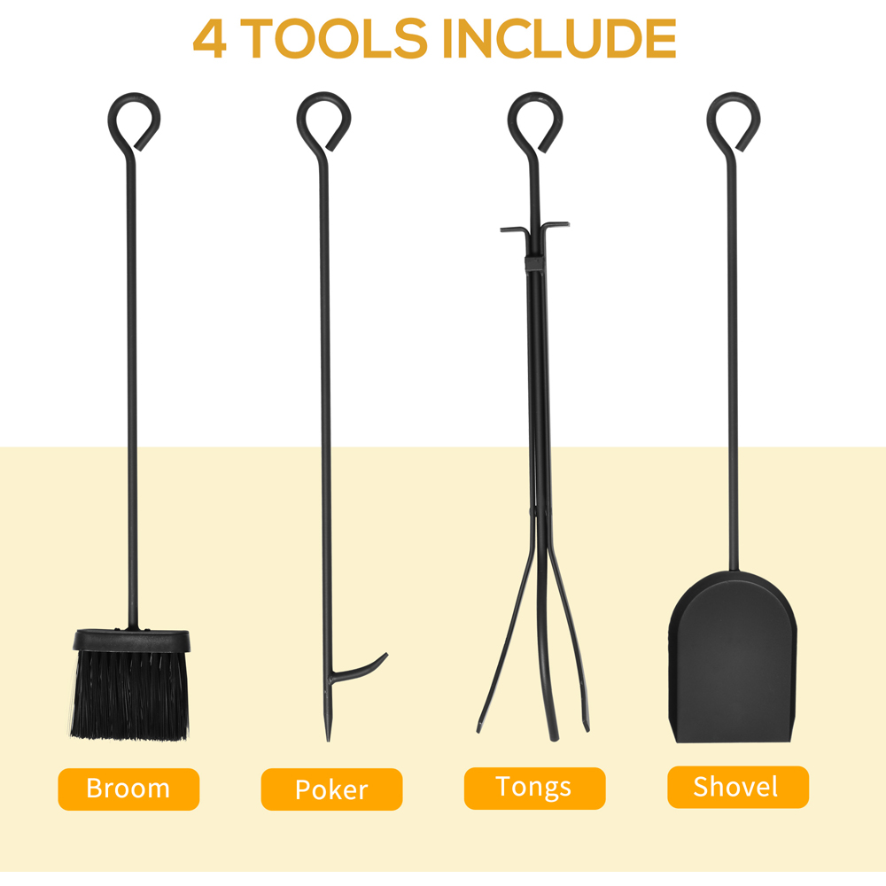 Outsunny Black Firewood Wood Log Rack with Tools Image 4