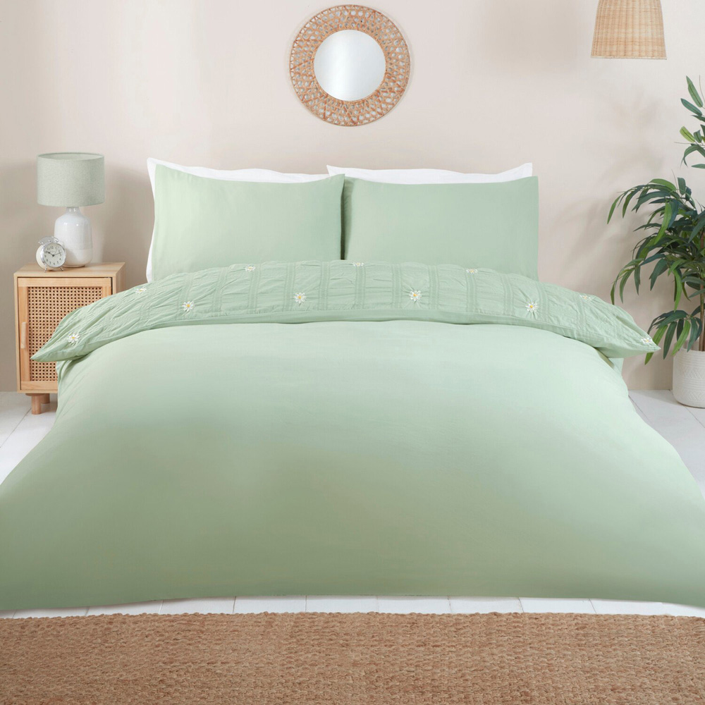 Darcey Embroidered Duvet Set Sage Green King Image 6