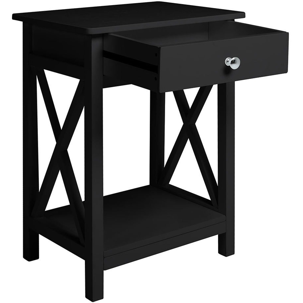 Living and Home Single Drawer Black Wooden Bedside Table Image 3