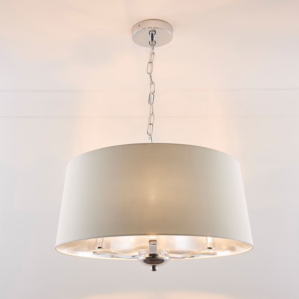 Kliving Giovanna 3 Light Cream Drum Shade Chrome Chandelier Image 3