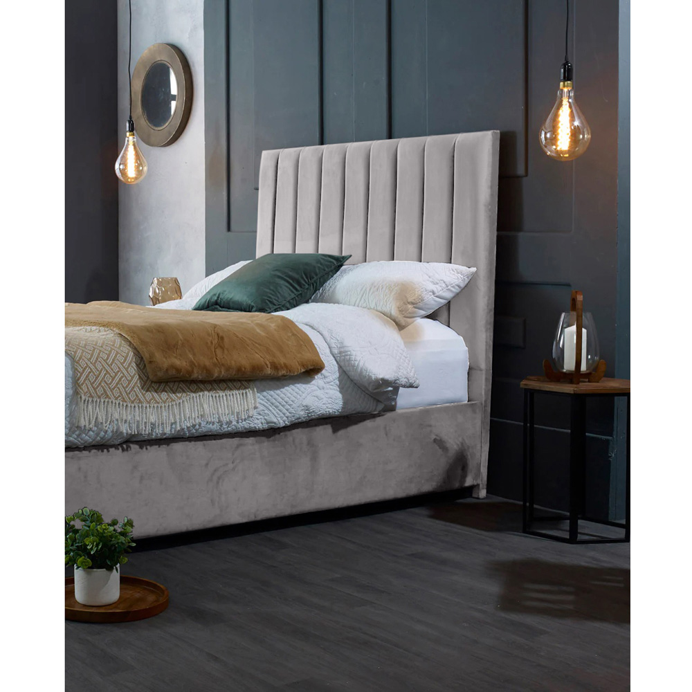 Eleganza Home Redding King Size Silver Plush Velvet Bed Frame with Headboard Image 2