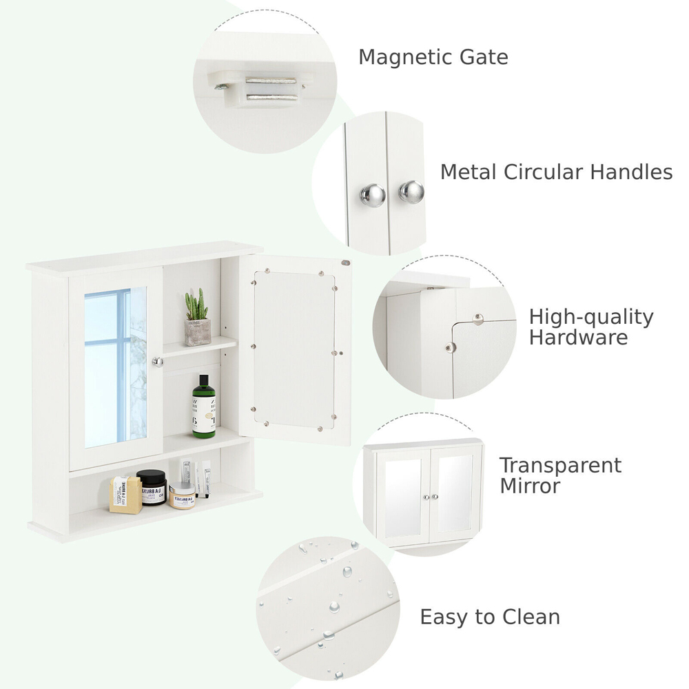 Costway White Adjustable Wooden Hanging Medicine Organizer with Mirror Image 7