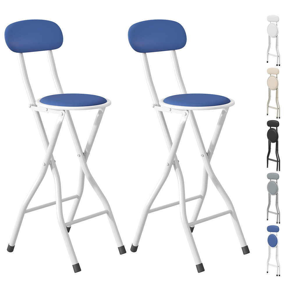 Blue Padded Folding Bar Stool Set of 2 Image 2