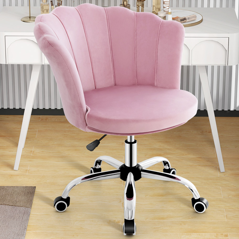 Costway Pink Velvet Adjustable Office Chair Image 1