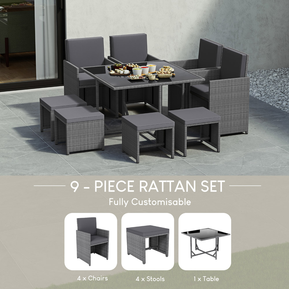 GARDEN VIDA Cuba Rattan Effect 8 Seater Garden Dining Set Grey Image 6