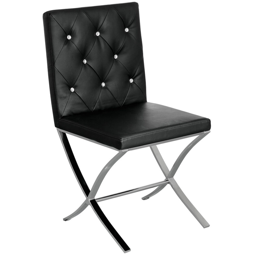 Premier Housewares Diamante Black Leather Effect Accent Chair with Stainless Steel Cross Legs Image 2