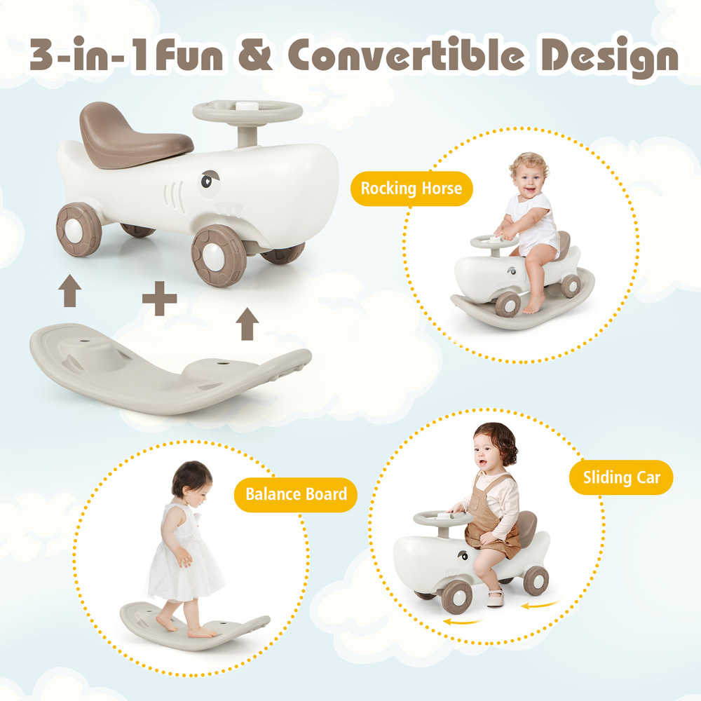 Costway Kids White 3 in 1 Convertible Rocking Horse Image 4
