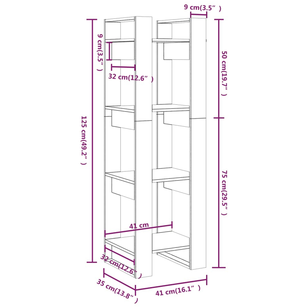 vidaXL 4 Shelf Black Solid Pine Wood Bookcase Image 9