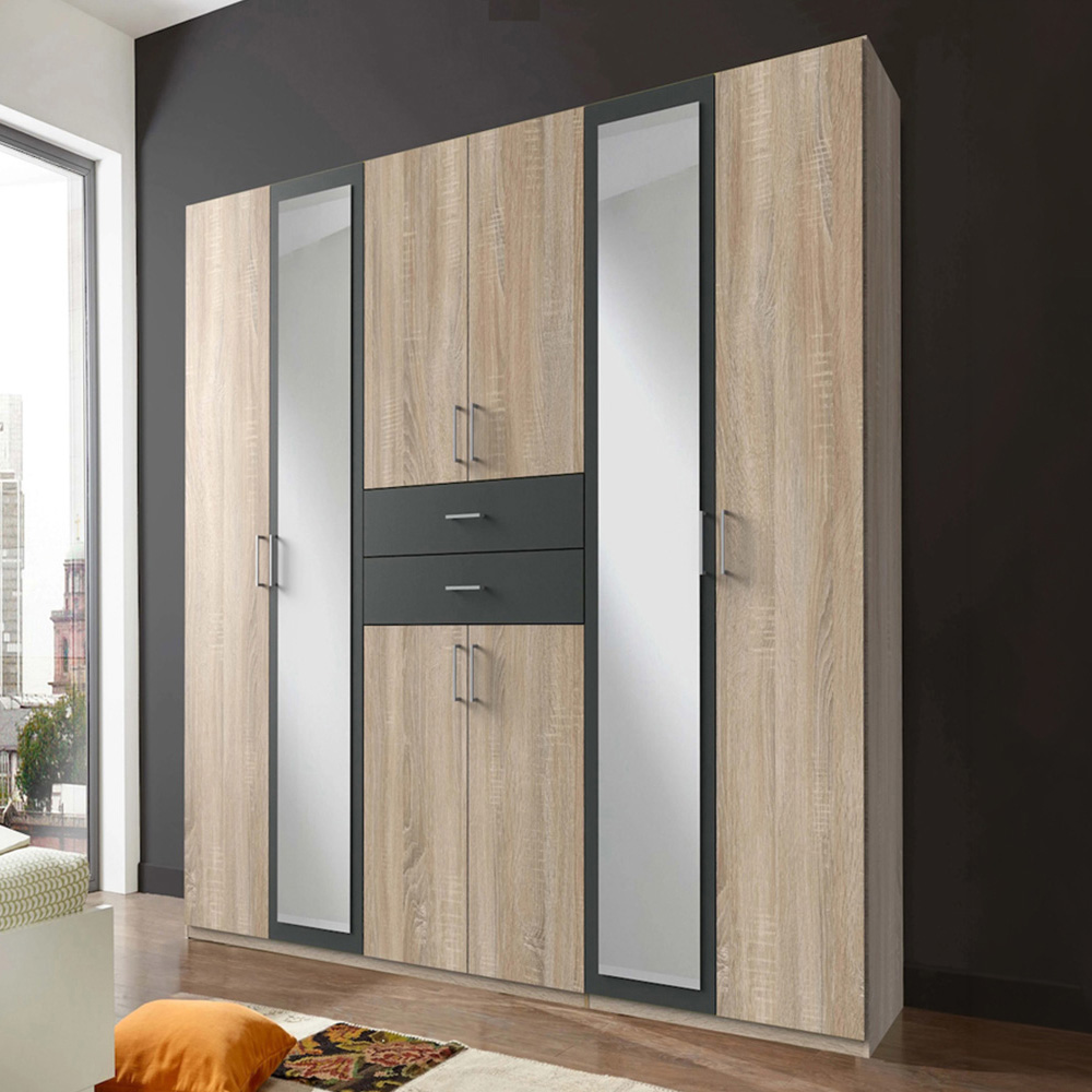 TJ'S Bristol 8 Door 2 Drawer Oak and Graphite Wardrobe Image 1