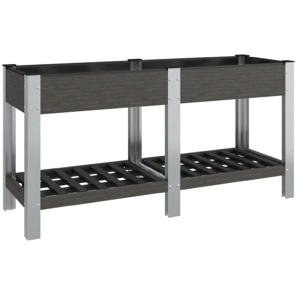 vidaXL Grey Wood Plastic Composite and Steel Raised Garden Bed with Shelf 150 x 50 x 75cm Image 1