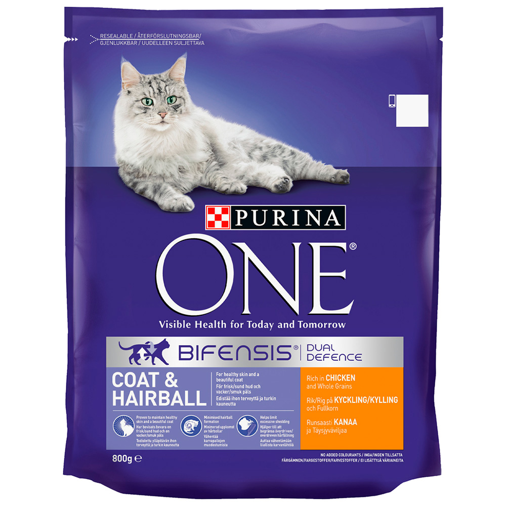 Purina ONE Chicken Coat and Hairball Dry Cat Food 800g Image 2