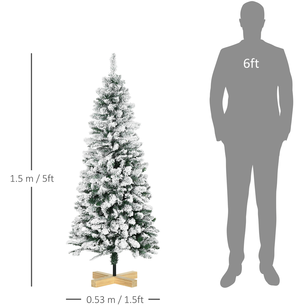 Everglow Green Snow Flocked Artificial Pencil Christmas Tree with Pinewood Base 5ft Image 8