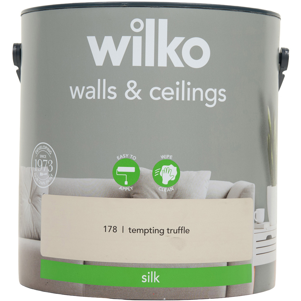 wilko Walls and Ceilings Silk Emulsion Paint Tempting Truffle Image 2