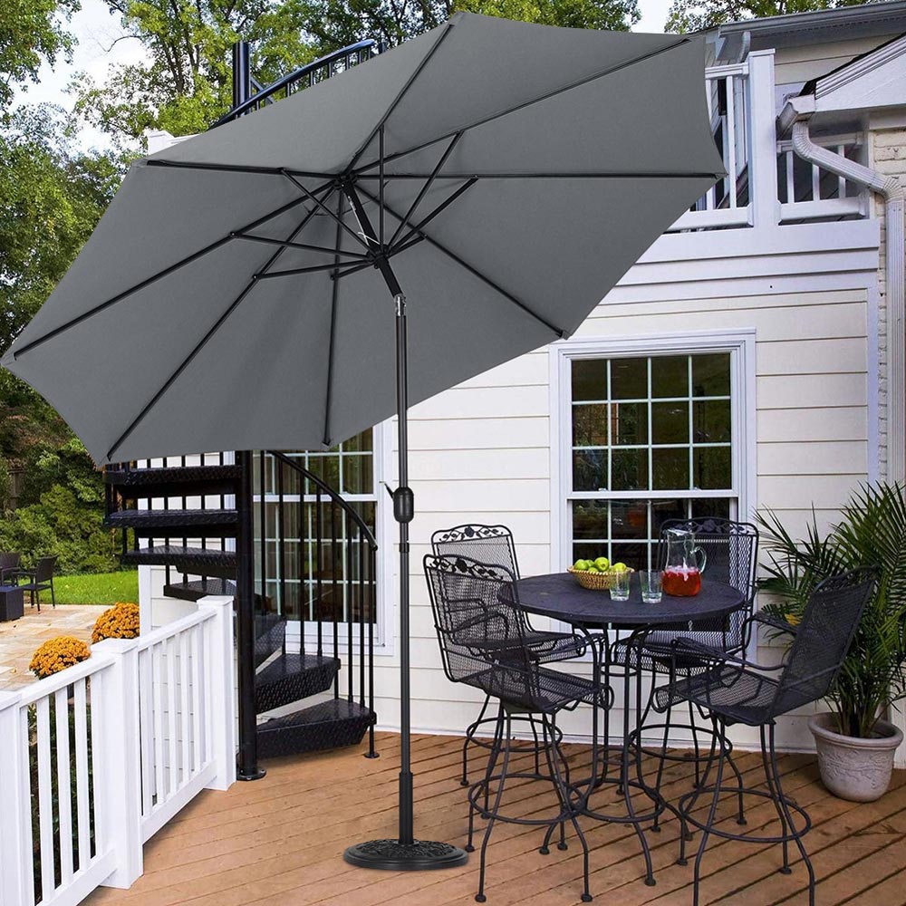 Living and Home Dark Grey Round Crank Tilt Parasol with Floral Round Base 3m Image 6