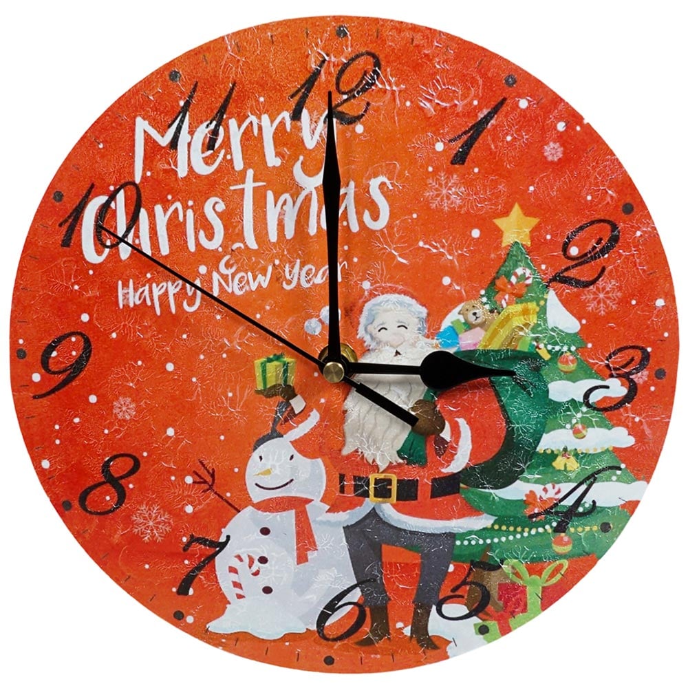 Xmas Haus Christmas Santa and Snowman Round Wall Clock 23cm Image 1